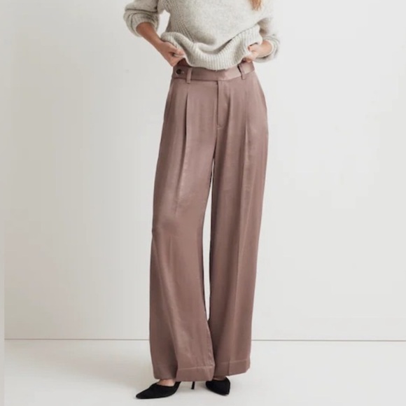 Madewell The Harlow Wide-Leg Pant in Satin Iced Mocha Brown 14 NWT NO380 - Picture 16 of 16